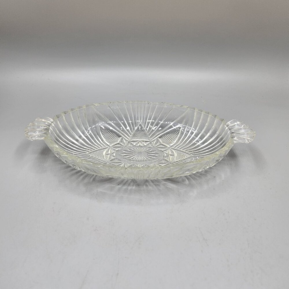 Vintage Hazel Atlas 573 Oval Olive Relish Dish Clear Handled Star and Fan